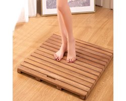 Douchemat Bamboe - Houten Badmat - Veilig Douchen - Antislip Rubberen Voetjes - 60x90cm - Natuurlijk Hout