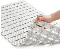 Douchemat, rechthoekige badmat, antislip, wasbaar, 68 x 40 cm, met 162 zuignappen, BPA-vrij, antislipmat van kunststof, voor kinderen en familie, douche, lichtgrijs