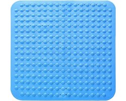 Douchemat vierkant 48 cm antislip blauw met afvoergaten en ophangers