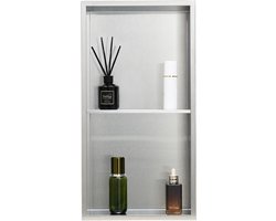 Douchenis Van Roestvrij Staal, 10,16 X 33,02 X 63,5 cm, Dubbellaagse Wandnis met Opengewerkte Scheidingswand, Shampoo-Opbergrek, Zilverkleurig Doucherek voor Badkamers