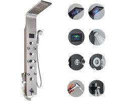 Douchepaneel SaniSupreme met Massage - Regendouche - Massage Jets - Waterval Douche - Met Thermostaatkraan en Handdouche - Zilver - Opbouw - Douchekop