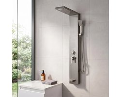 Douchepaneel torensysteem met regenval waterval douchekop, geborsteld roestvrijstalen douchekolom, 5-functie kraan, wandmontage regenmassagesysteem
