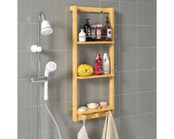 Doucheplank Bamboe - Hangend Badkamer Rek met 3 Planken en Haken - 70 x 29 x 10 cm
