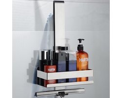 Doucheplank luxe doucherek om op te hangen, roestvrij stalen douchemand om de glazen douchewand op te hangen, doucheplank shampoohouder met haak voor frameloze glazen deur