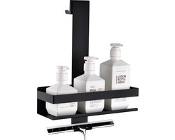 Doucheplank om op te hangen, roestvrij staal, hangrek, matzwart, doucheplank, shampoohouder met haken voor glazen douchewand,