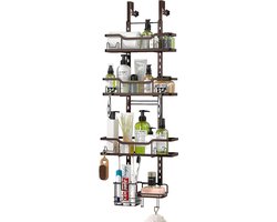 Doucheplank om op te hangen, verstelbaar doucherek zonder boren, met 4 douchemanden, doucheplank met zeephouder voor glazen wand, doucheplank om op te hangen, brons