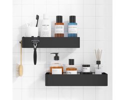 Doucheplank zonder boren - 2 stuks roestvrije badkamerorganizer - snel drogende badkamerplank zonder boren met grote inhoud - duurzame shampoohouder voor de douche