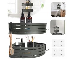 Doucheplank Zonder Boren - Aluminium - Grijze Wandplank met Haken