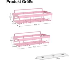 Doucheplank zonder boren - badkamerorganizer - set van 2 - roze - roestvrij staal