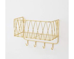 Doucheplank Zonder Boren - Doucherek Hangend - Wandplank Zwevend Met 4 Haken - 1 St - Badkamer Of Hal - Goud