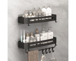 Doucheplank zonder boren met haken en handdoekstang - Set van 2 voor badkamer en keuken