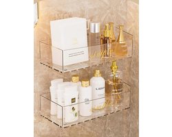 Doucheplank zonder boren - Set van 2 Transparante Badkamerrekken - Waterdichte Kunststof Douchemanden voor Keuken en Badkamer