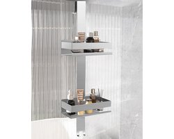 Doucheplank zonder boren van roestvrij staal - 2-laags badkamerorganizer voor douche - 68,8 x 23 x 10 cm