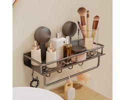 Doucheplank Zuignap - Badkamer Organizer - Orde Houden - Montage Zonder Boren - 30 cm Lengte - Grijze Haak