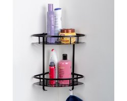 Doucherek 2 Laags - Douche rek zwart hangend - Incl 2 haken badkamer accessoires
