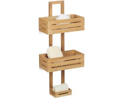 Doucherek Bamboe – 3 Bakjes – Badkamer Organizer – Douche Organizer – Bamboe Rek – Natuurlijk Materiaal – Duurzaam – Shampoo Houder – Badkamer Accessoires – Opbergrek Douche