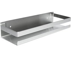 Doucherek - Douchemandje - Badkamerplank - Badkameropbergrek - Roestvrijstalen doucherek - Geen boren nodig - Roestvrijstalen douchemandje - Rechthoekig - Zilver - 30 cm