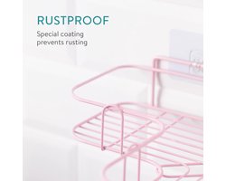doucherek - Doucheplank - Ophangbaar hoekrekje voor in de douche - Badkamer rek in roze - set van 2 - 26,4D x 26,5B x 6,9H centimeter