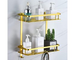- Doucherek Goud, Badkamerrek Zonder Boren Muur Gemonteerd Ruimte Aluminium Douche Planken, Lijm Installatie, Anti Roest, Waterdicht (2 lagen, goud)