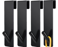 Doucherek haakjes zonder boren - 4 stuks, deurhaakjes voor douchewand, roestvrijstalen handdoekhaakjes, douchekophaken met rubberen bescherming - zwart, 178cm - badkameraccessoires.