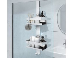 Doucherek Hangend-Douchemandje Zonder Boren – Wandrek Douche – Geschikt voor Frameloze Glazen Douchedeur tot 12 mm – SUS304 RVS – Zilver