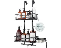 Doucherek Hangend, Roestvrijstalen Douchemand, Doucheplank Zonder Boren, Frameloze glazen deur, douchemand voor glazen deur en badkamerdeur, opgehangen binnen 38 mm, zwart