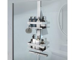 Doucherek Hangend, SUS304 Roestvrijstalen Douchemand, Doucheplank Zonder Boren, Frameloze glazen deur, opgehangen binnen 12 mm (zilver)