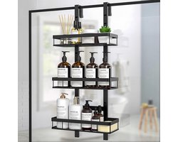 doucherek - Verstelbare Hoogte Badkamer Organizer - Zwart - set van 3