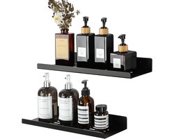 Doucherek voor badkamer, shampoohouder, douchemand, wandrek van metaal, plank voor badkamer, 2 stuks, zwarte afwerking