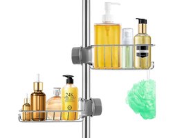 Doucherek zonder boren 2 stuks, ophangbaar doucherek INOX, antroest badkameraccessoire, opbergen en organiseren van de badkamer, zeep- en gelhouder voor stang 18-27 mm