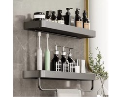 Doucherek zonder boren 2x 30 cm – Doucherek – Doucherek hangend – Badkamerrek – Zonder boren – IP68 Waterdicht – 4KG Draagkracht – Zwart RVS