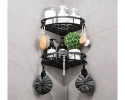 Doucherek zonder boren – Badkamer accessoires – Doucherekje – Douchemand – RVS – Hoekrek – Hangend – Zwart – 2 stuks