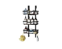 Doucherek zonder boren-Doucherek Hangend 3 Niveaus-Roestvrije - Voor glazen deur Badkamer Opslag Shampoo en Douchegel-Zwart