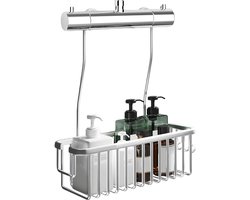 Doucherek zonder boren - RVS Zilver Hangmand 28,5x12x9,6 cm -Douchemand van Premium Aluminium - Dik Frame - Diep Rooster