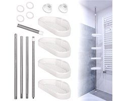 Doucherek Zonder Boren - Telescopisch Doucherek - Doucherek Hoek - Doucherek Staand - Wit - Hoogte t/m 320 cm Instelbaar