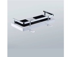 Doucherek zonder boren, zeepbakje voor opbergruimte en organisatie in de badkamer met 2 haken en 1 doucheplank, geschikt voor douchestang van 20-25 mm, wit