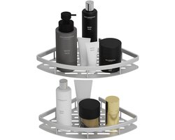 Doucherek Zonder Boren Zilver 2 stuks– Badkamer Accessoires – Wandrek - Badkamerrek -Doucherekje – Douchemand – RVS – Hoekrek – Hangend