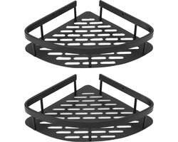 Doucherek Zonder Boren Zwart – Badkamer Accessoires – Wandrek - Zelfklevend -Doucherekje – Douchemand – RVS – Hoekrek – Hangend – Doucherek Hoek – 2 stuks