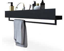Doucherek Zwart - Doucherek met handdoekstang - RVS - Inclusief montage materiaal - 35CM
