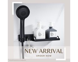 Doucherekje - Badrekje - Douchekophouder - Handdouchehouder - Ook voor het Bad - Mat zwart - Rvs - Speciale poeder coating - 3 in 1 - Plakken of schroeven