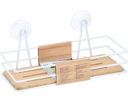 Doucherekje metaal/bamboe met zuignappen 26 cm - Badkamerrekje