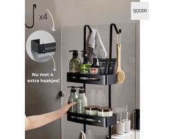 Doucherekjes - Doucherek - Anti kras twee laags poeder coating - Hangend - Zonder boren - Verbeterde Model - 4 Gratis extra haakjes - Zuignappen tegen verschuiven en krassen - Extra hoge randen - Twee laags - Zwart