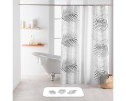Douchergordijn Wit/Zilver Bedrukt Polyester incl. Haken (180 x 200 cm)