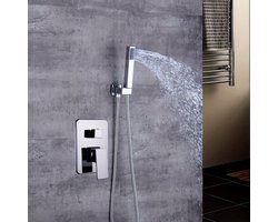 Doucheset – Douchegarnituur – Regendouche – Douchekop – Douchepaneel – 304 Roestvrij Staal – 2 Straalsoorten (Regendouche & Waterval) – Wandmontage – Vierkant – Zilver