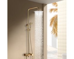 Doucheset – Douchegarnituur – Regendouche – Handdouche – Douchekolom – Goudkleurig – Verstelbare hoogte 80-117 cm – Koper en RVS materiaal