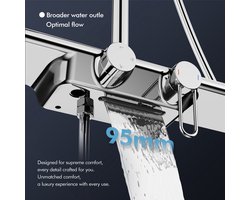 Doucheset – Douchegarnituur – Regendouche – Handdouche – Glijstang – Thermostatisch – Glazen Opbergrek 400mm – Watervaluitloop 95mm – 5 Functions – Chroom