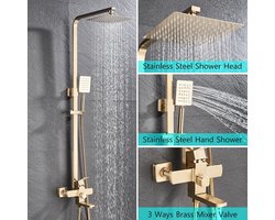 Doucheset – Regendouchekop - Compleet – Opbouw – Douchepaneel – Met regendouche 30 cm – Regen & handdouche – Douchesysteem – Goud