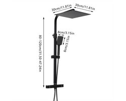 Doucheset – Regenset – Douchegarnituur – Handdouche – Douche-installatie – Thermostaatkraan – Vierkante Regendouche 30x30 cm – Messing & RVS Zwart