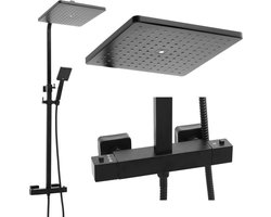Doucheset zwart - met Regendouche 30cm - en Thermostaatkraan