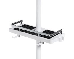 Douchestangen - caddy - opbergrek- doucheplank- ophangen zonder boren, douchekop, houders, twee haken en multifunctionele douchemand, geschikt voor 21-25 mm douchestang, 1 stuk, Wit
